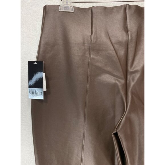 Slim Factor 1X Short Slim Faux Leather Brown Elastic Waist Pants NWT - Picture 5 of 12